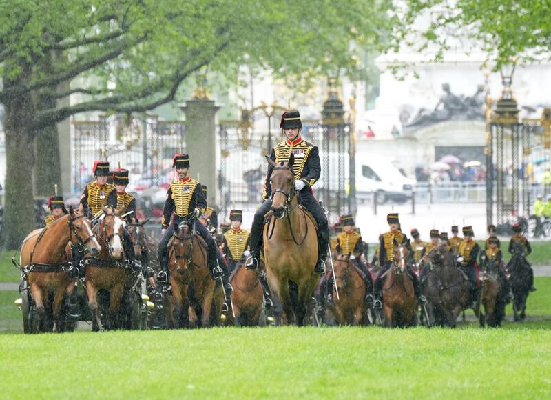 The King’s Troop Royal Horse Artillery arrive for the gun salute