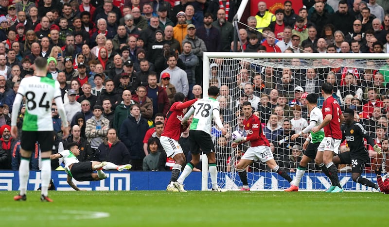 Luis Diaz (centre right) scored Liverpool’s first goal at Old Trafford