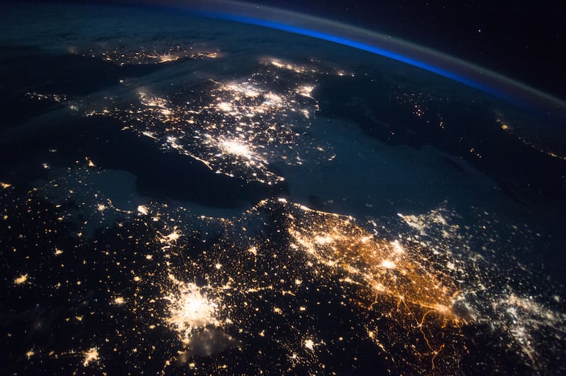 London and Paris among the cities seen in this night-time shot of north-western Europe
