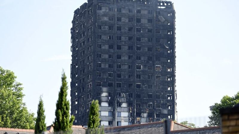 THe remains of Grenfell Tower in west London 