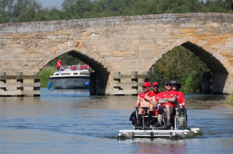 The team pedaled from Lechlade in Gloucestershire to Teddington in south-west London in just over two days (Jonathan Brady/PA)