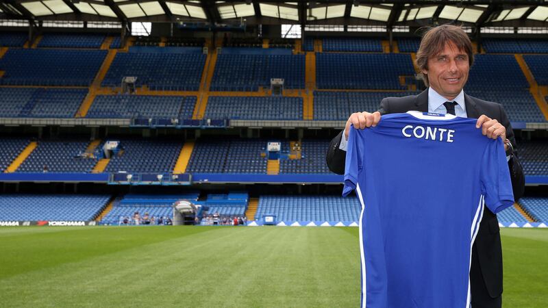 &nbsp; Chelsea new manager Antonio&nbsp;Conte&nbsp;is unveiled on the pitch after a press conference at Stamford Bridge