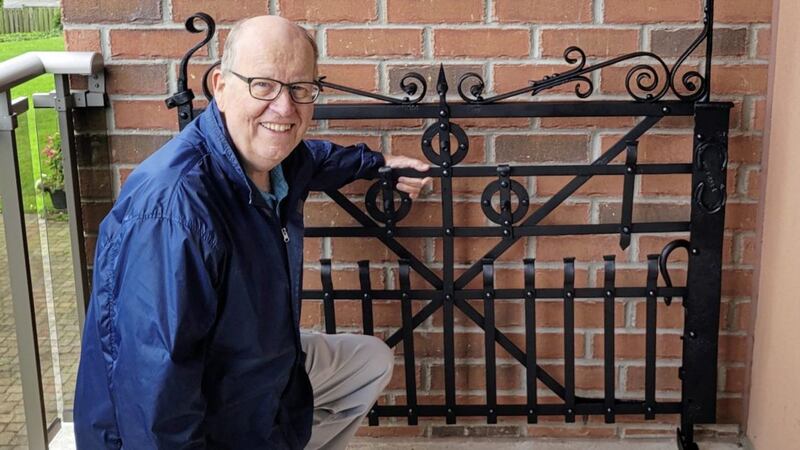 Don Gibb reunited with the gate from his former home in Belfast 