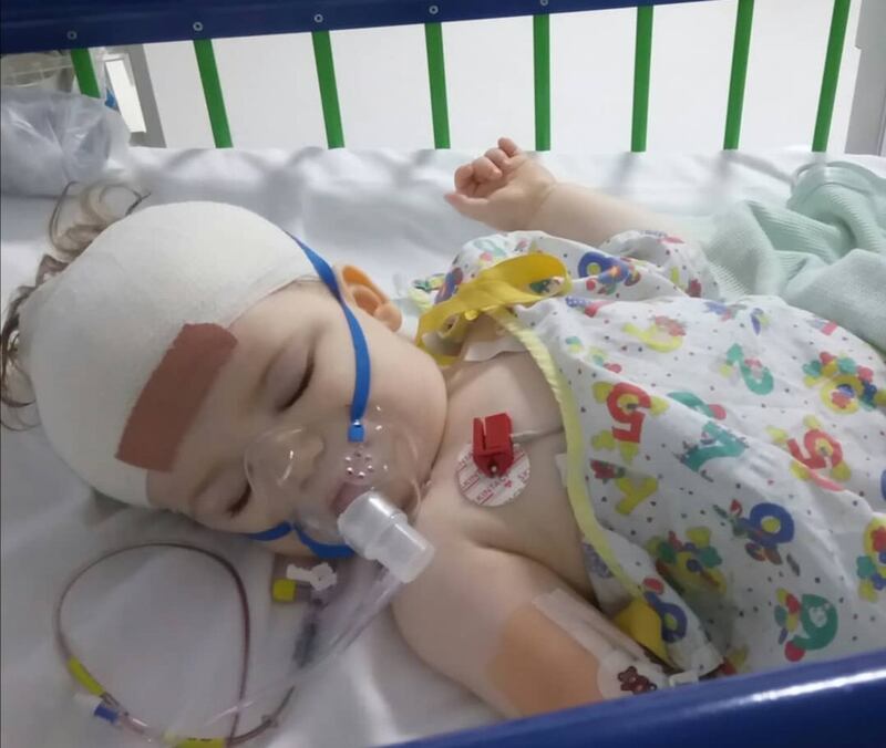 Evan Wharton in hospital at 15-months-old