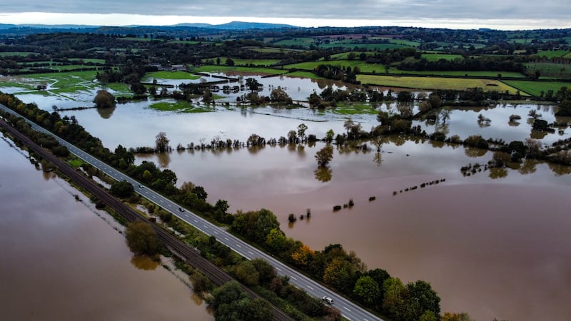 Flooded fields in 2023. Home insurance claims for weather-related damage claims reached a record £573 million last year, according to the Association of British Insurers