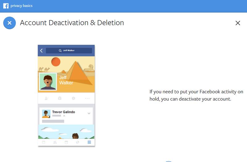 Screenshot from the Facebook advice centre about how to deactivate and delete your account