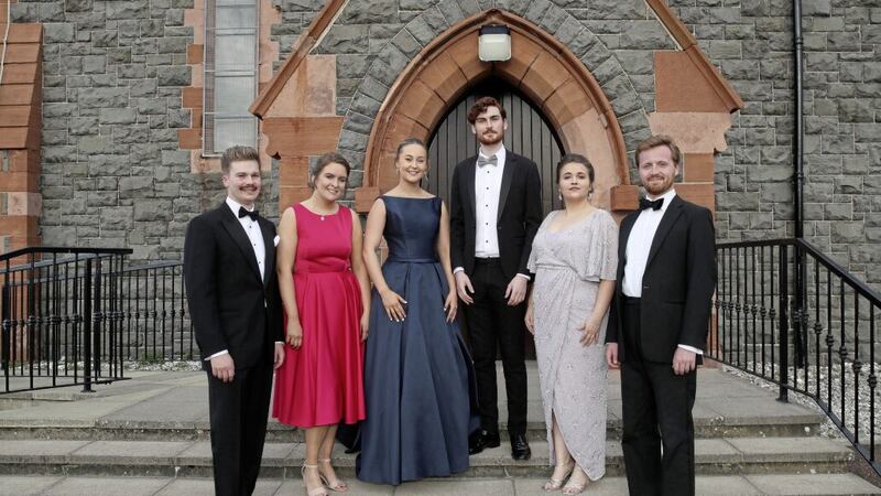 The five finalists and pianist selected for NI Opera&#39;s Glenarm Festival of Voice. Pictured, left to right, at the Church of the Immaculate Conception in the village are Owen Lucas, Doireann O&#39;Carroll, Heather Sammon, David Kennedy, Hannah O&#39;Brien and Michael Bell. Picture by Declan Roughan/Press Eye. 