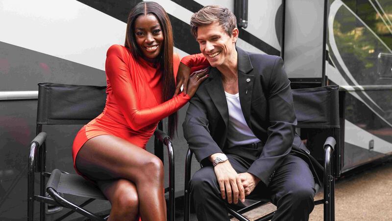 AJ Odudu and Will Best behind the scenes at the filming of the new Big Brother promo (ITV)