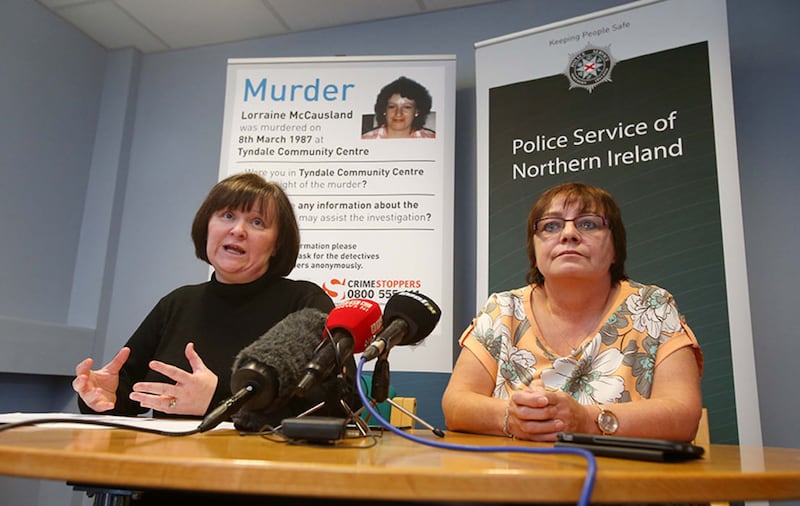 Detective Inspector Michelle Griffin and, on her right, Lorraine McCausland's sister Cathy McIlvenny. Picture by Mal McCann