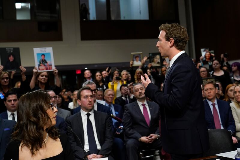 Meta CEO Mark Zuckerberg turns to address the audience (Susan Walsh/AP)