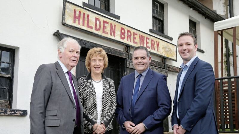 Pictured at the industry event are Hilden Brewery founder Seamus Scullion, guest speaker Joy Alexander, Charlie Kerlin, and Padraig Ryan, Agri-Food lead consultant, Grant Thornton Ireland. 