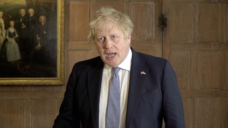 Boris Johnson trying, and failing, to look contrite after being fined for breaking Covid rules and attending a lockdown party. 