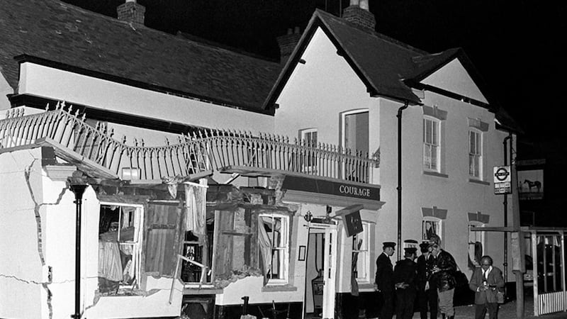 The aftermath at the Horse and Groom pub in Guildford, Surrey, where an IRA bomb attack killed four soldiers and a civilian and injured dozens more&nbsp;