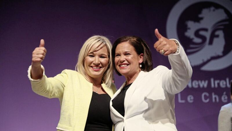Images of Mary Lou McDonals and Michelle O&#39;Neill replaced those of Gerry Adams and Martin McGuinness. Picture by Brian Lawless/PA Wire 