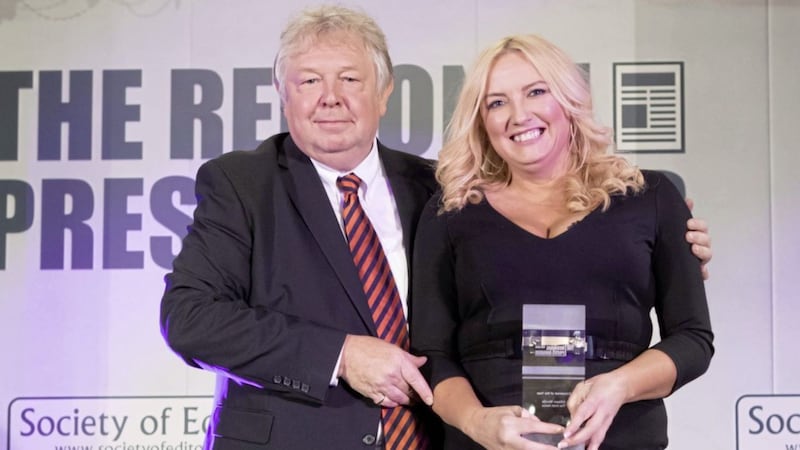 Irish News journalist and columnist Allison Morris with awards host and radio presenter Nick Ferrari 