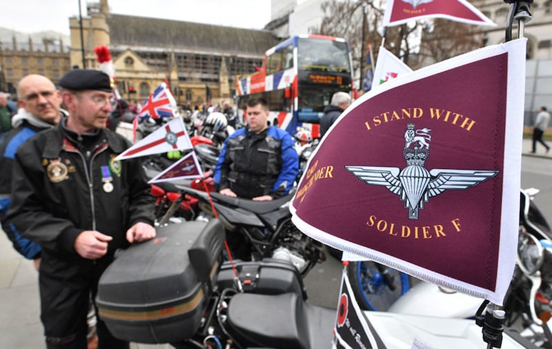Motorcyclists take part in the Rolling Thunder ride protest in London, to support of Soldier F who is facing prosecution over Bloody Sunday&nbsp;
