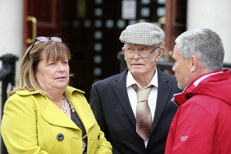 Aidan McAnespie&#39;s father John, cousin Brian Gormley and sister Margo. Picture by Mal McCann. 