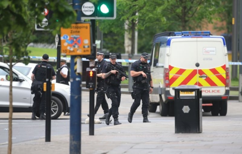 Armed police near Manchester Arena where the attack took place.