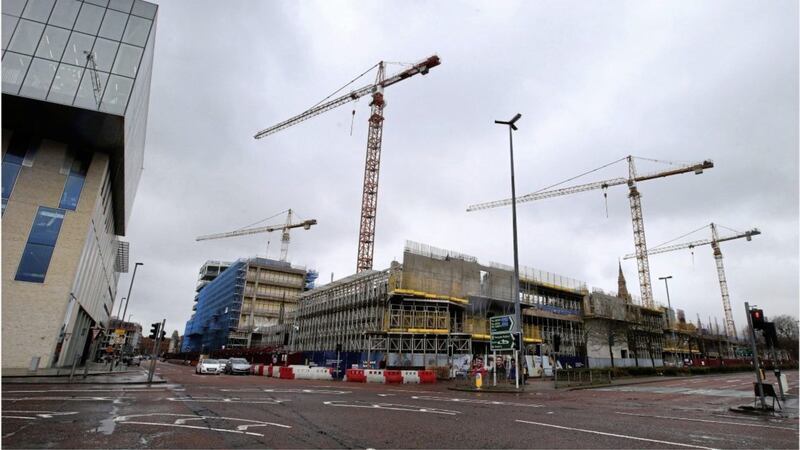 Work has stopped at the Ulster University&#39;s new Belfast campus. Picture by Hugh Russell 