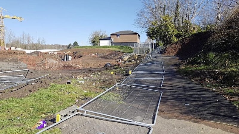 Some of the damage caused during anti-social behaviour near the Stewartstown Health Centre on Thursday night. Picture from Colin Safer Neighbourhood Project  