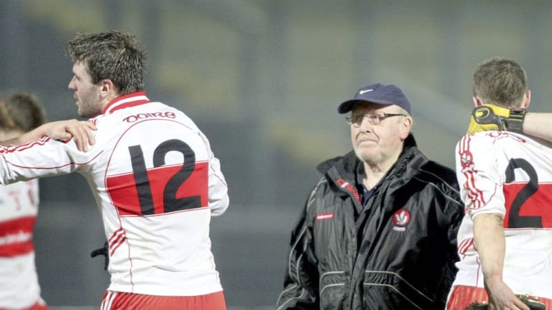 Derry manager John Brennan during the Dr McKenna Cup semi-final against Antrim in 2011. 
