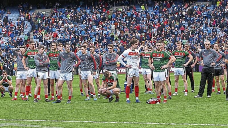 Mayo&#39;s players contemplate another All-Ireland final defeat Picture by Seamus Loughran 