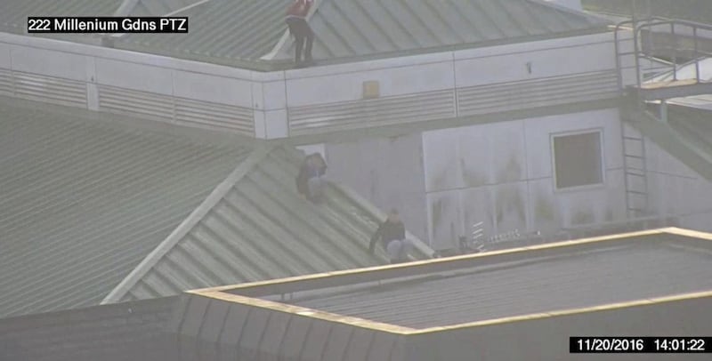 CCTV images of youths on the roof of the Royal Victoria Hospital. Picture from Belfast Trust 