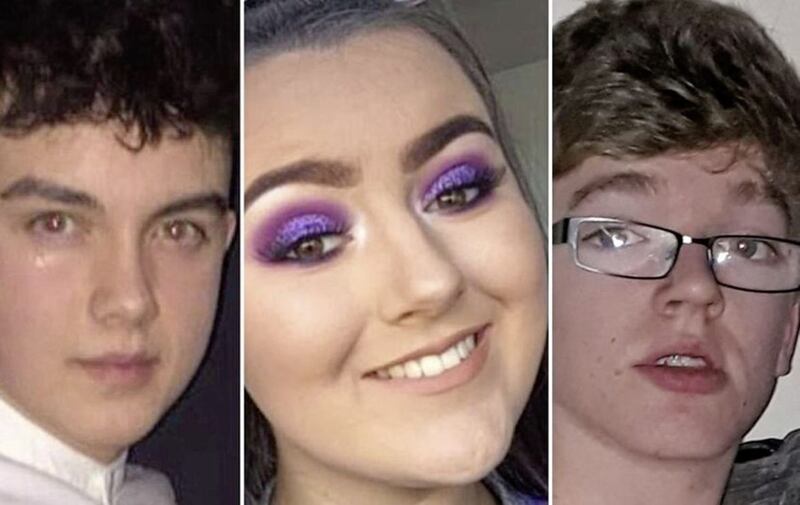 From left, Connor Currie (16), Lauren Bullock (17) and Morgan Barnard (17) died following a crush outside a St Patrick&#39;s Day disco at the Greenvale Hotel in Cookstown 
