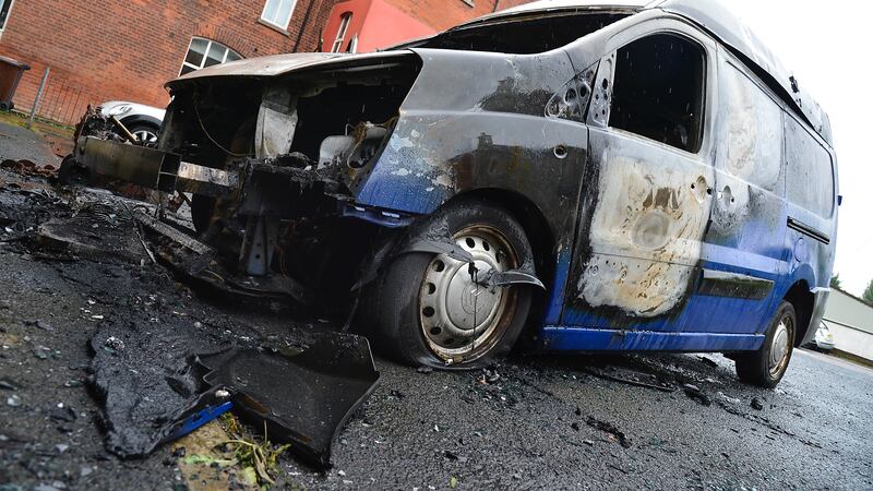 One of the vans burnt out in Carrickfergus in the early hours of Sunday morning. Picture by Arthur Allison/Pacemaker Press