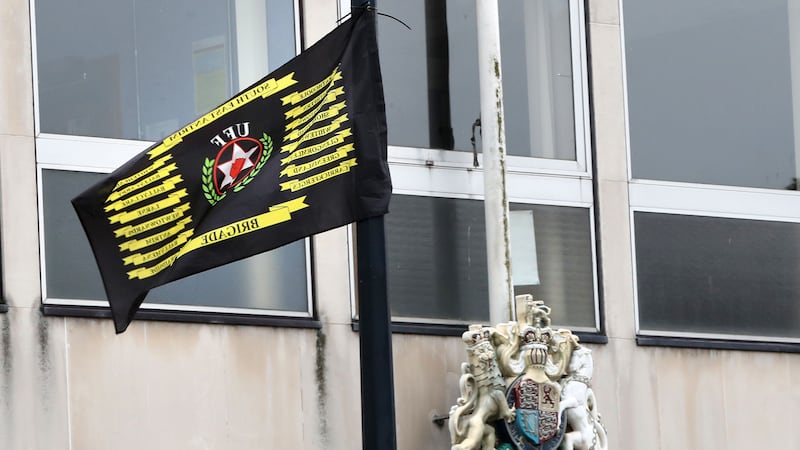 &nbsp;A UFF flag outside Newtownards Courthouse