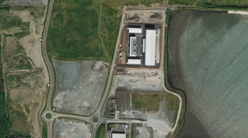 Aerial image of Belfast Harbour Studios and the proposed site of the biogas plant to its south west.