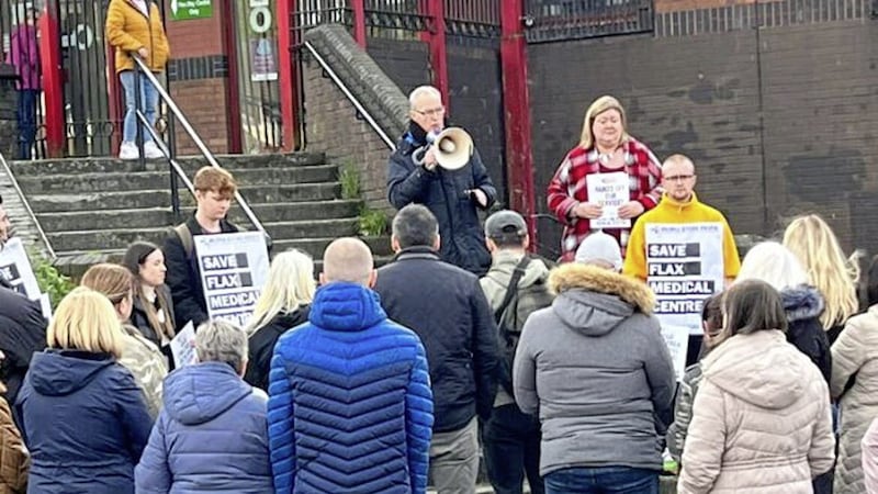 A protest against the potential closure of Flax Medical Centre in November. Picture from Twitter 