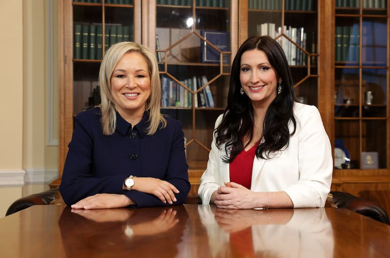 Newly appointed First Minister Michelle O’Neill, left, and deputy First Minister Emma Little-Pengelly