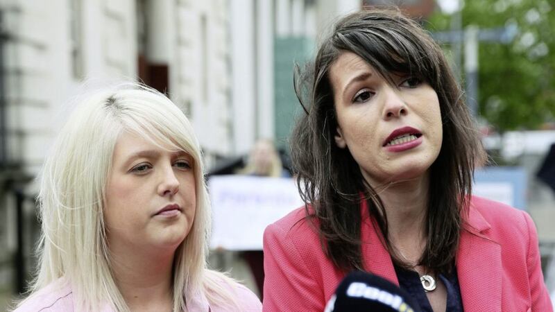 Sarah Ewart (left), who travelled to England for an abortion due to fatal foetal abnormality, and Grainne Teggart of Amnesty International 