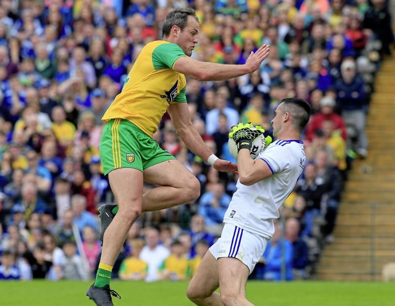 Donegal&#39;s Michael Murphy and Cavan&#39;s Raymond Galligan in action during last year&#39;s Ulster final. Picture Philip Walsh. 