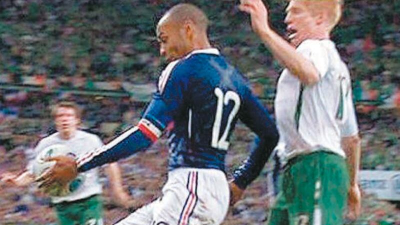 Thierry Henry handles the ball before&nbsp;William Gallas scores for France in extra-time to deny Giovanni Trapattoni's side<br />&nbsp;