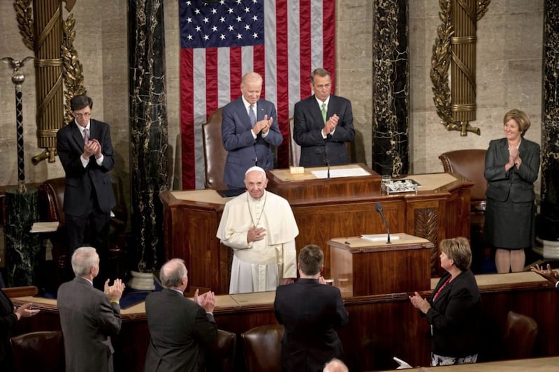 Pope Francis addressed a joint meeting of Congress on Capitol Hill in Washington in September 2015, making history as the first pontiff to do so. Picture by AP Photo/Alessandra Tarantino 