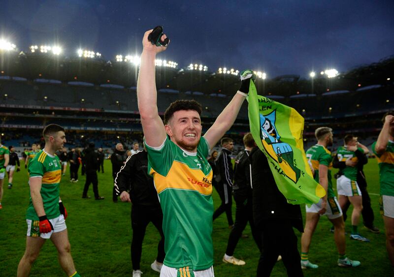 Glen’s Tiarnan Flanagan celebrates after winning the All-Ireland Club SFC. Flanagan had intended to emigrate to Canada but despite still going for almost four months, he was drawn home by the prospect of winning and the fear of missing out. Picture by Mark Marlow