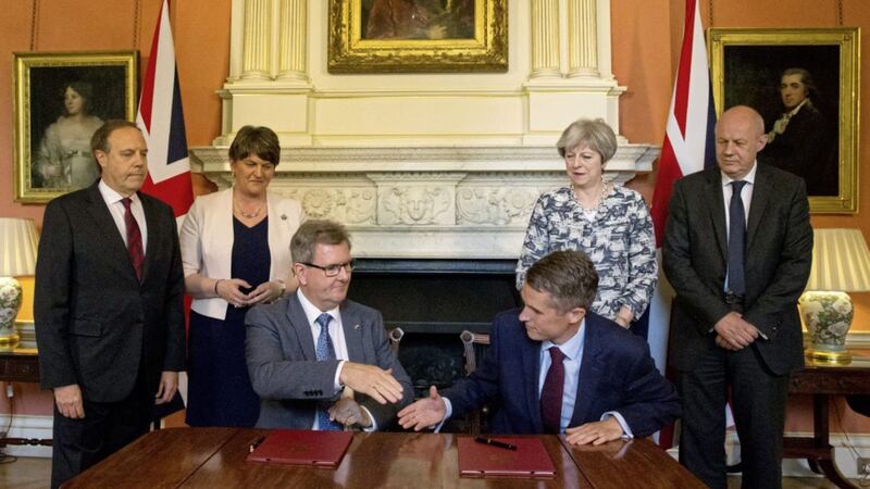 The DUP sign the confidence and supply deal with Theresa May&#39;s government last June. Picture by Daniel Leal-Olivas/PA Wire 