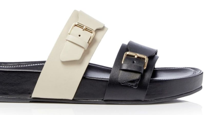 Dune Loren T Black Buckle Slider Sandals, &pound;85, available from Dune 