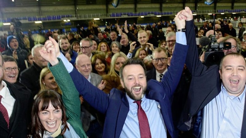 A jubilant Colum Eastwood celebrated a landslide victory in Foyle. PICTURE: Arthur Allison/Pacemaker Press. 