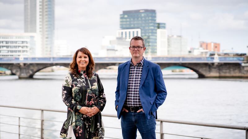 Simon Loxham (right), VP, client experience and UK product development site leader for Bazarvoice, with the firm's new Belfast site leader, Bronagh Gaillard (left).