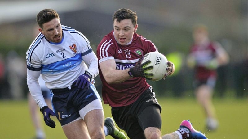 UUJ&#39;s Malachy Magee and St Mary&#39;s Jarlath Og Burns during Wednesday&#39;s Sigerson Cup game. The UU players were banned from speaking with the media afterwards 