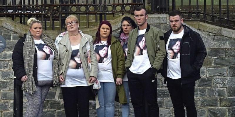 Family and Friends of Joleen Corr at Downpatrick Court yesterday. Picture by Colm Lenaghan/Pacemaker 