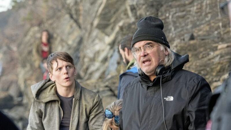 Director Paul Greengrass (right) on the set of 22 July 