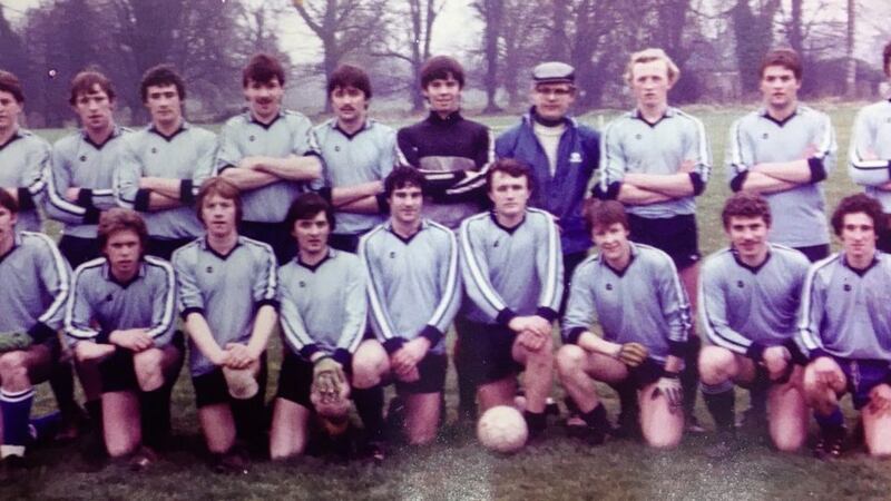 With &#39;the Poly&#39; in Belfield, Dublin for a Trench Cup semi-final against Thomond College in 1982. Back row (l-r): Anthony McArdle, Eamon Heaney, Martin Rodgers, Aidan Brown, Martin Farrell, Pat Donnon, Sean Smith, Danny Hughes, Sean Tierney, Joe Boardman. Front row (l-r): Kevin McCabe, Kieran McKee, Dominic Corrigan, Sean McSherry, Paul O&#39;Rourke, James Devlin, Frankie Delargy, Brendan O&#39;Hara, Mattie Lennon 