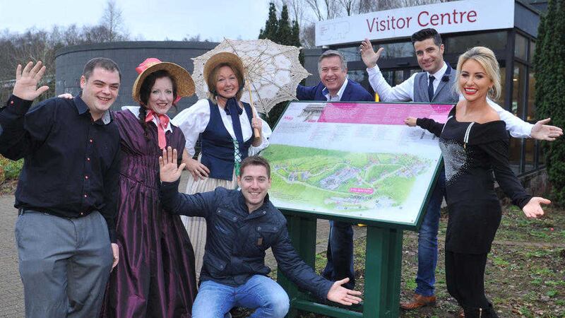 Promoter Shane Pritchard with Ulster American Folk Park Guides Suzanne and Marian and Dominic Kirwan, John McNicholl, Cleona O&#39;Hagan and Barry Kirwan at the launch of Country in the Park. Picture by Pat McSorley. 