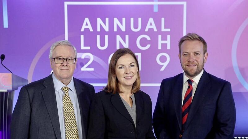 CBI president John Allan (left) with the business group&#39;s regional director Angela McGowan and Stuart Carson from lunch sponsors Rainbow Communications 