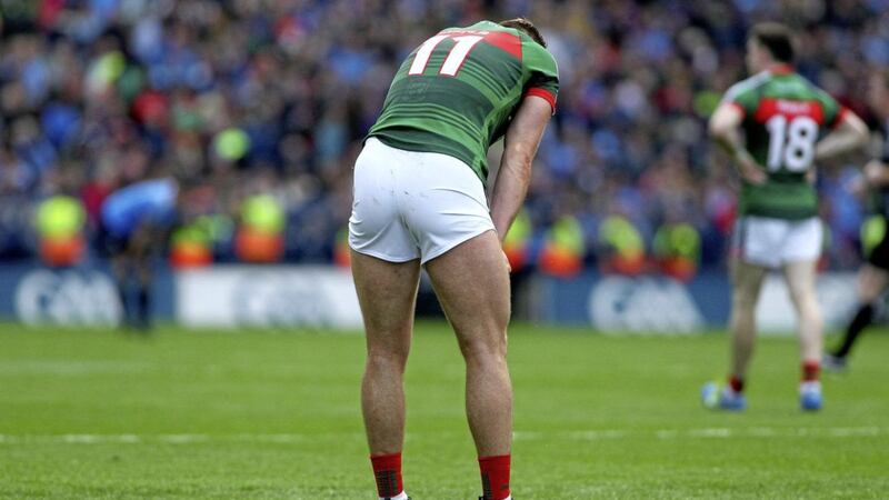 Mayo&#39;s Aidan O&#39;Shea dejected after his team&#39;s defeat to Dublin in Sunday&#39;s All-Ireland final. Picture by Seamus Loughran 
