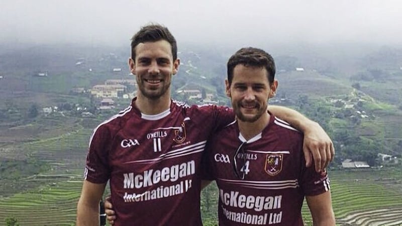 Cushendall club-mates Neil McManus and Arron Graffin, pictured here on the mountains of Sapa, Vietnam. Graffin praised the contribution of McManus in the defeat to Westmeath last weekend 